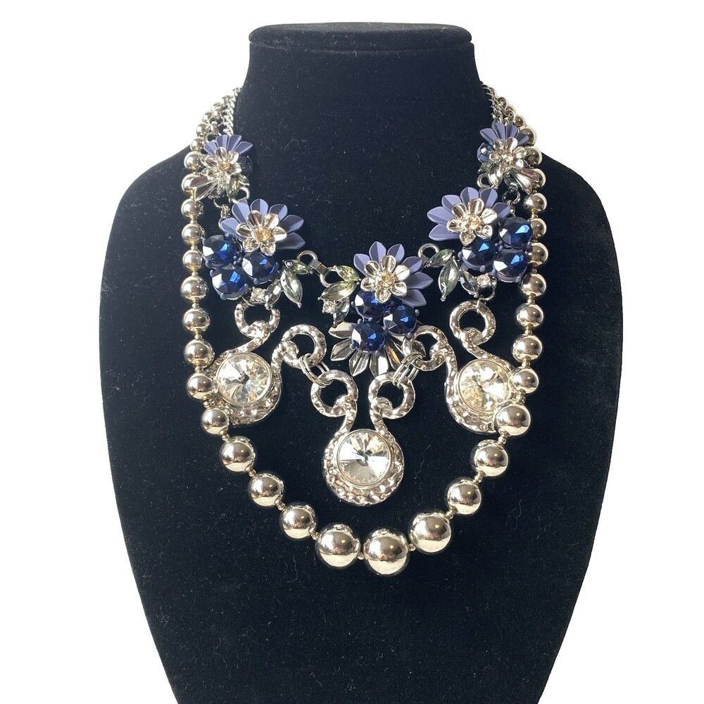 Blue Rhinestone Statement Necklace Lot Silver Tone Floral Glam 3pc Vera Wang